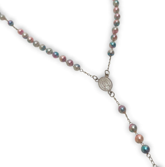 Collana rosario rosa azzurro