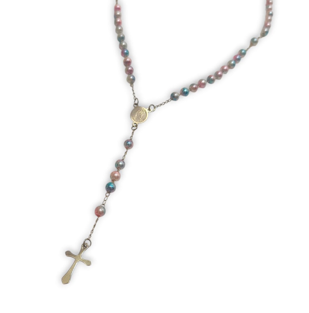 Collana rosario rosa azzurro