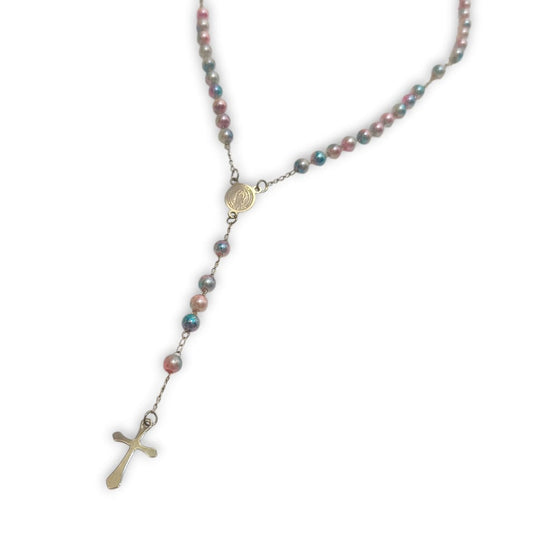 Collana rosario rosa azzurro