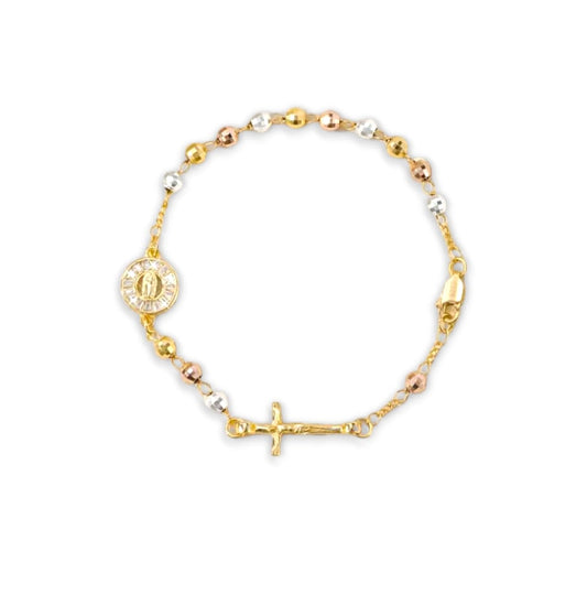 Bracciale rosario tricolore argento