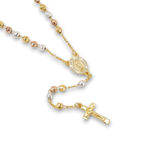Collana rosario tricolore argento