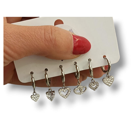 Set di 6 orecchini cuori
