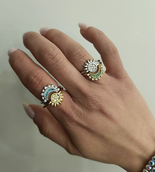 Set 2 anelli sole e luna