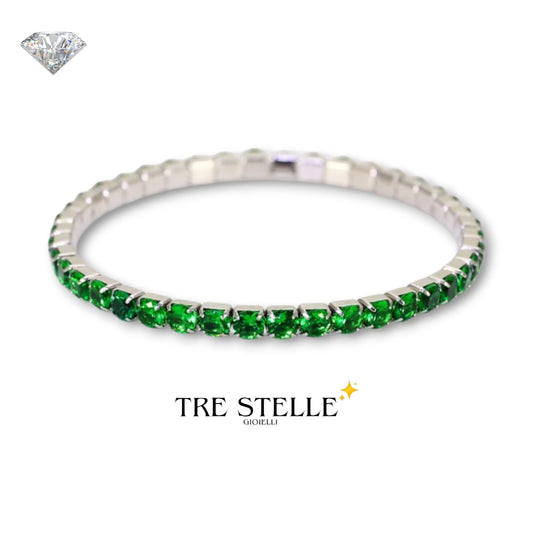 Bracciale tennis verde smeraldo base silver